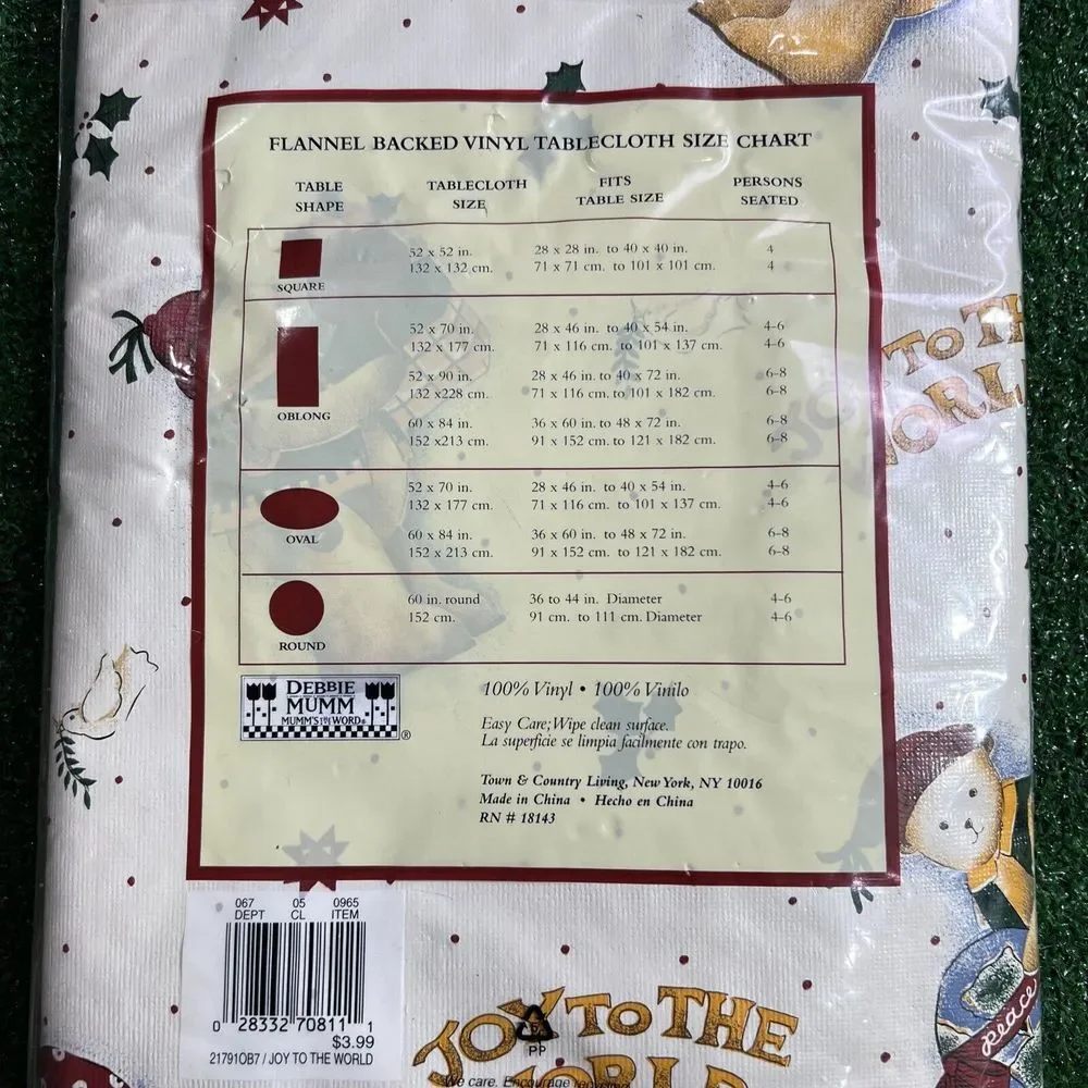 Debbie Mumm Flannel Back Vinyl Tablecloth Joy To The World 52